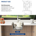 Sarlai 15''x15'' Drop In Workstation Bar Sink 16 Gauge SUS304 Stainless Steel Single Bowl Topmount Prep Sink with Accessories