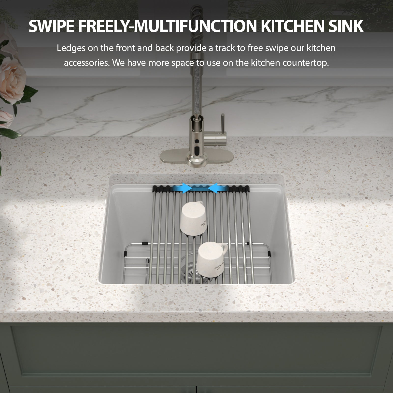 Sarlai 21'' White Quartz Composite Undermount Workstation Kitchen Sink Small Bar Prep