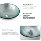 Sarlai 15.75 Inch Round Silver Foil Tempered Glass Vessel Sink Above Counter Bathroom Basin