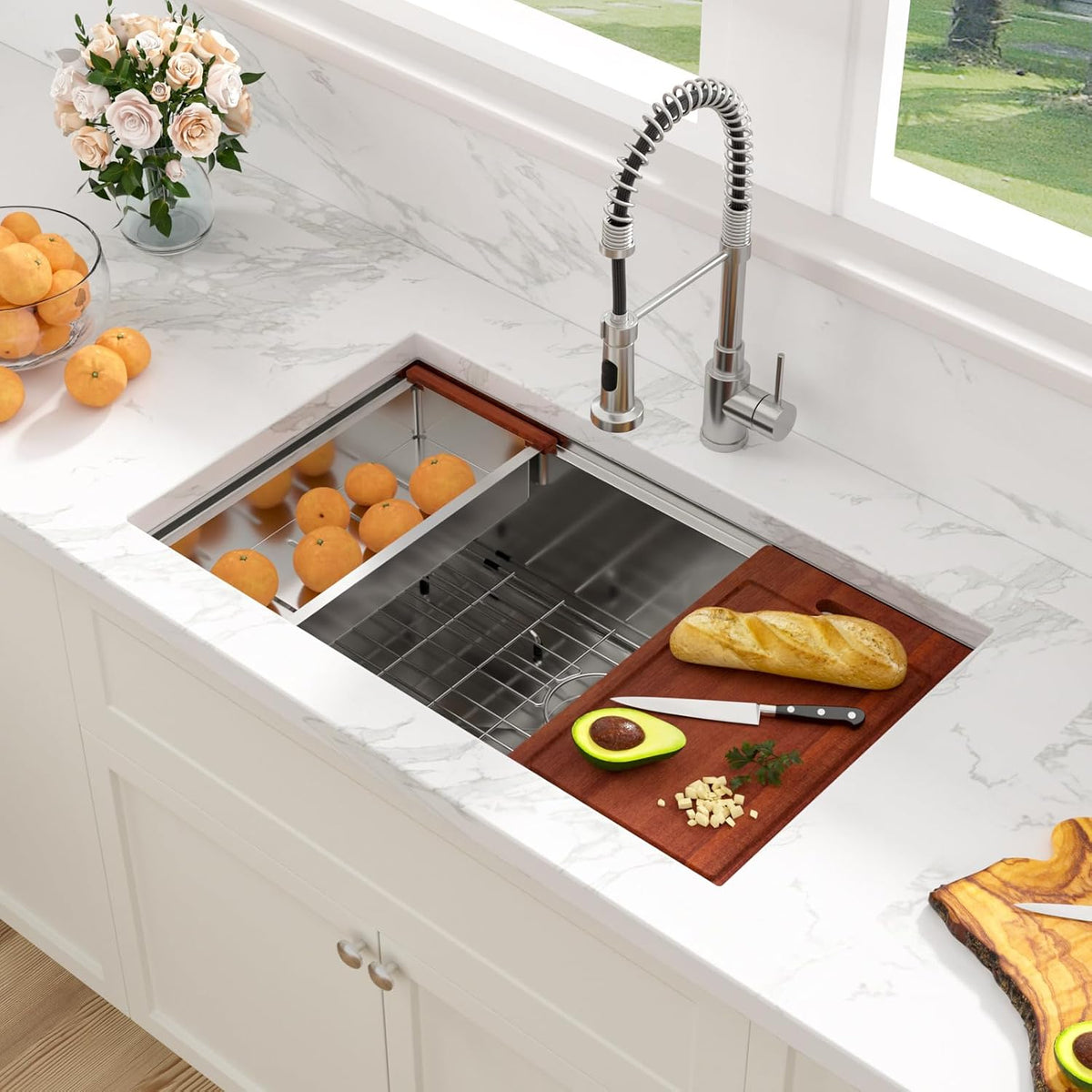 Sarlai 36 Inch Undermount Workstation Kitchen Sink 16 Gauge T304 Stainless Steel Single Bowl Sink