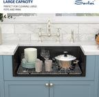 Sarlai 33''x20'' Black Reversible Apron Fireclay Workstation Farmhouse Sink