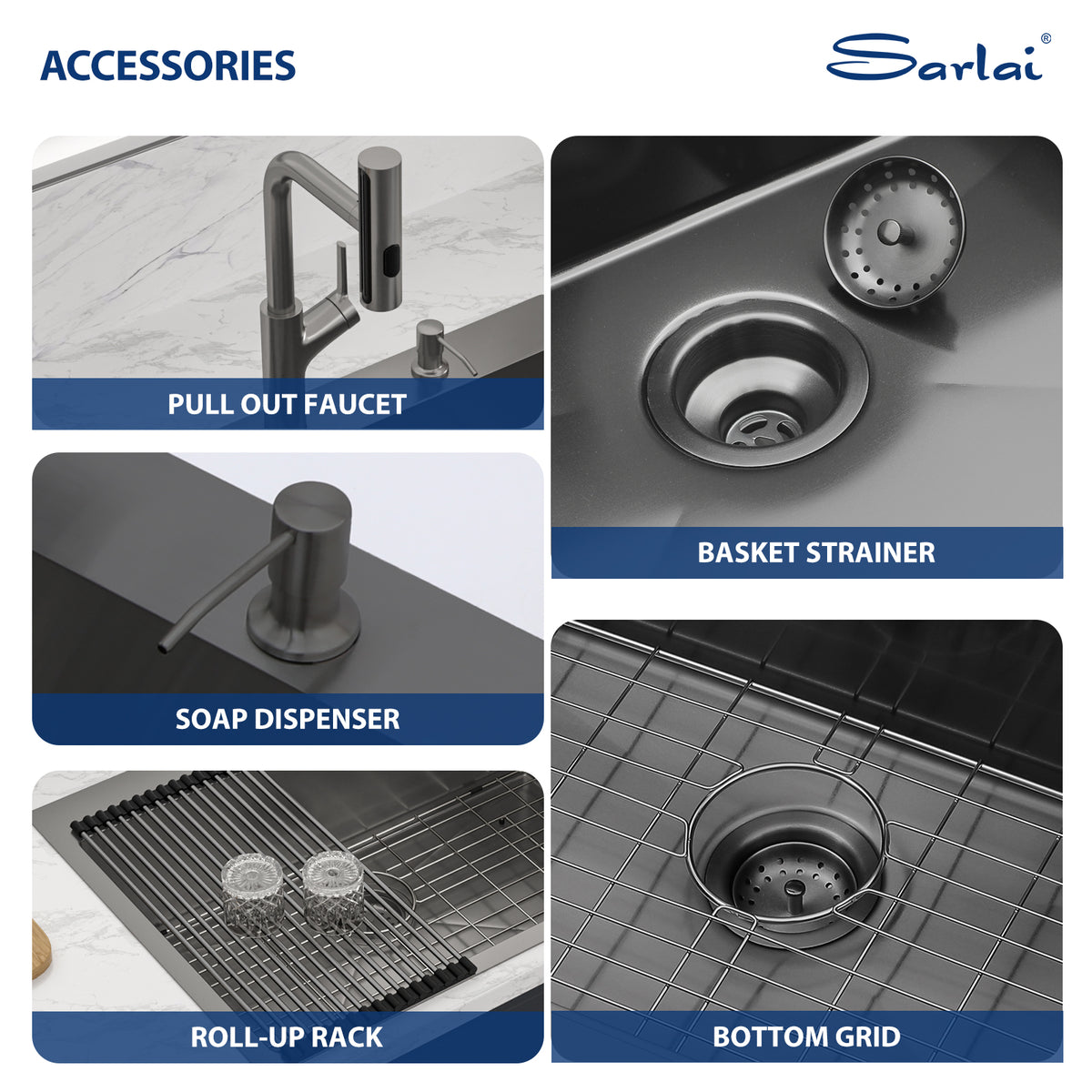 Sarlai 30''x22''Drop In Workstation Kitchen Sink 16 Gauge SUS304 Stainless Steel Single Bowl Topmount Sink with Pull Out Faucet & Soap Dispenser