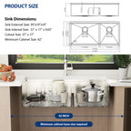 Sarlai 39'' Low Divider Undermount Kitchen Sink - 16G Stainless Steel 60/40 Double Basin Workstation with Salad Prep Bowls