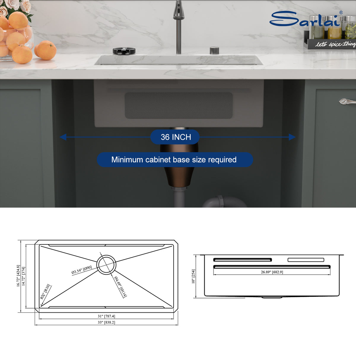 Sarlai 33‘’ Gunmetal Black Waterfall Workstation Sink - 16 Gauge Undermount Single Bowl with Pull-Down Faucet