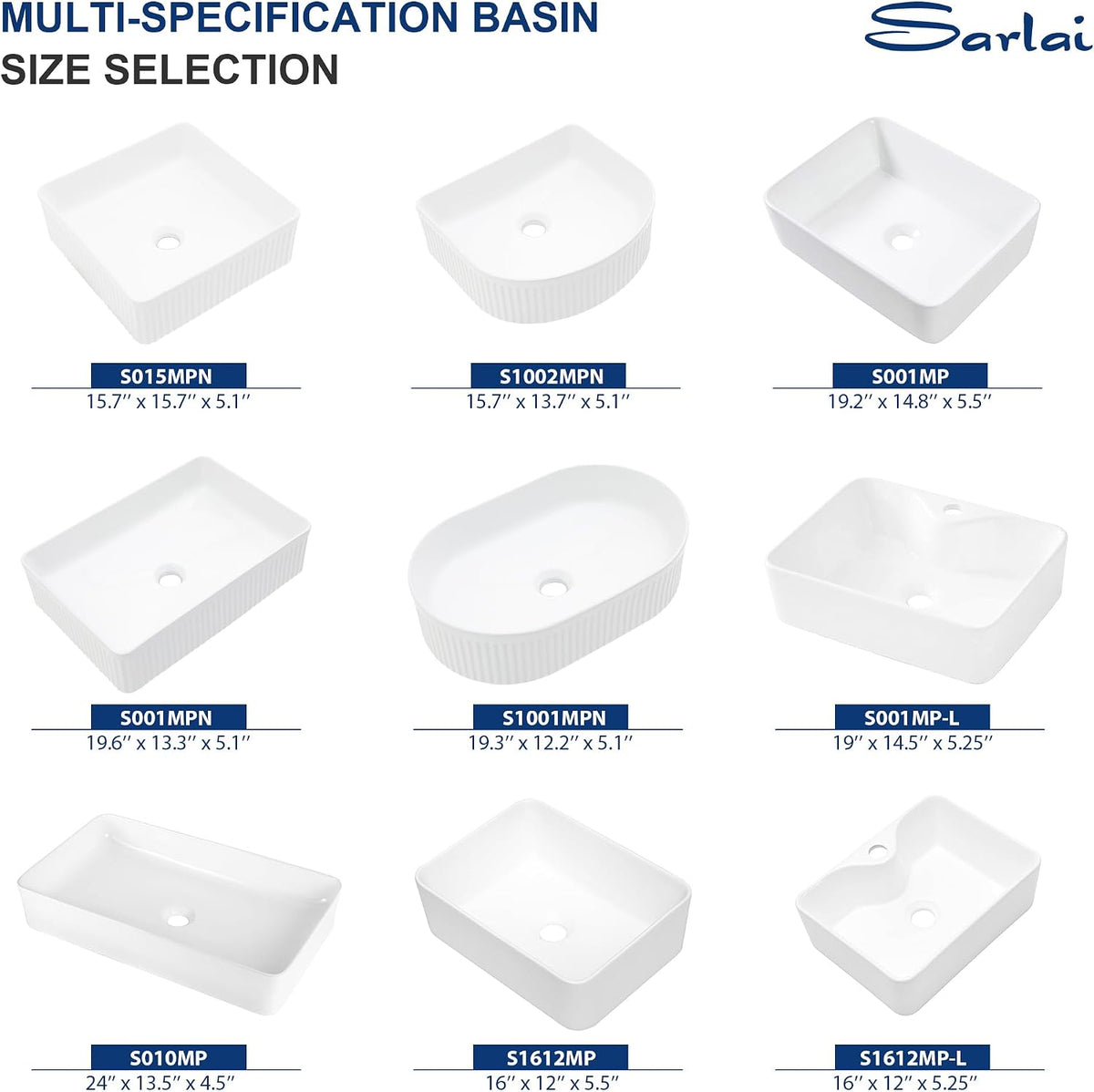 Sarlai 24''Rectangular White Ceramic Vessel Sink Above Counter Bathroom Sink