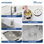 Sarlai 33'' x 22'' Drop In Workstation Kitchen Sink Single Bowl 16 Gauge SUS304 Stainless Steel Topmount Sink with Pull Out Faucet