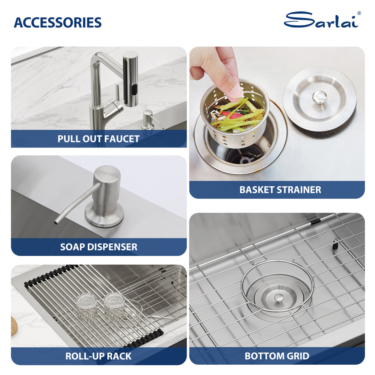 Sarlai 33'' x 22'' Drop In Workstation Kitchen Sink Single Bowl 16 Gauge SUS304 Stainless Steel Topmount Sink with Pull Out Faucet