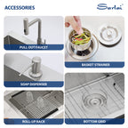 Sarlai 33'' Drop In Workstation Kitchen Sink 16 Gauge SUS304 Stainless Steel Single Bowl Topmount Kitchen Sink