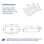 Sarlai 32in White Undermount Single Bowl Fireclay Ceramic Kitchen Sink