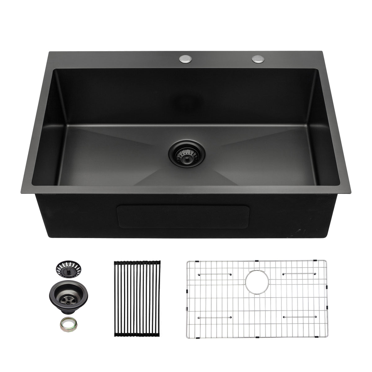Sarlai 30''x22'' Gunmetal Black Drop In Workstation Kitchen Sink 16 Gauge Nano Stainless Steel Single Bowl Topmount Sink with Accessories Main image