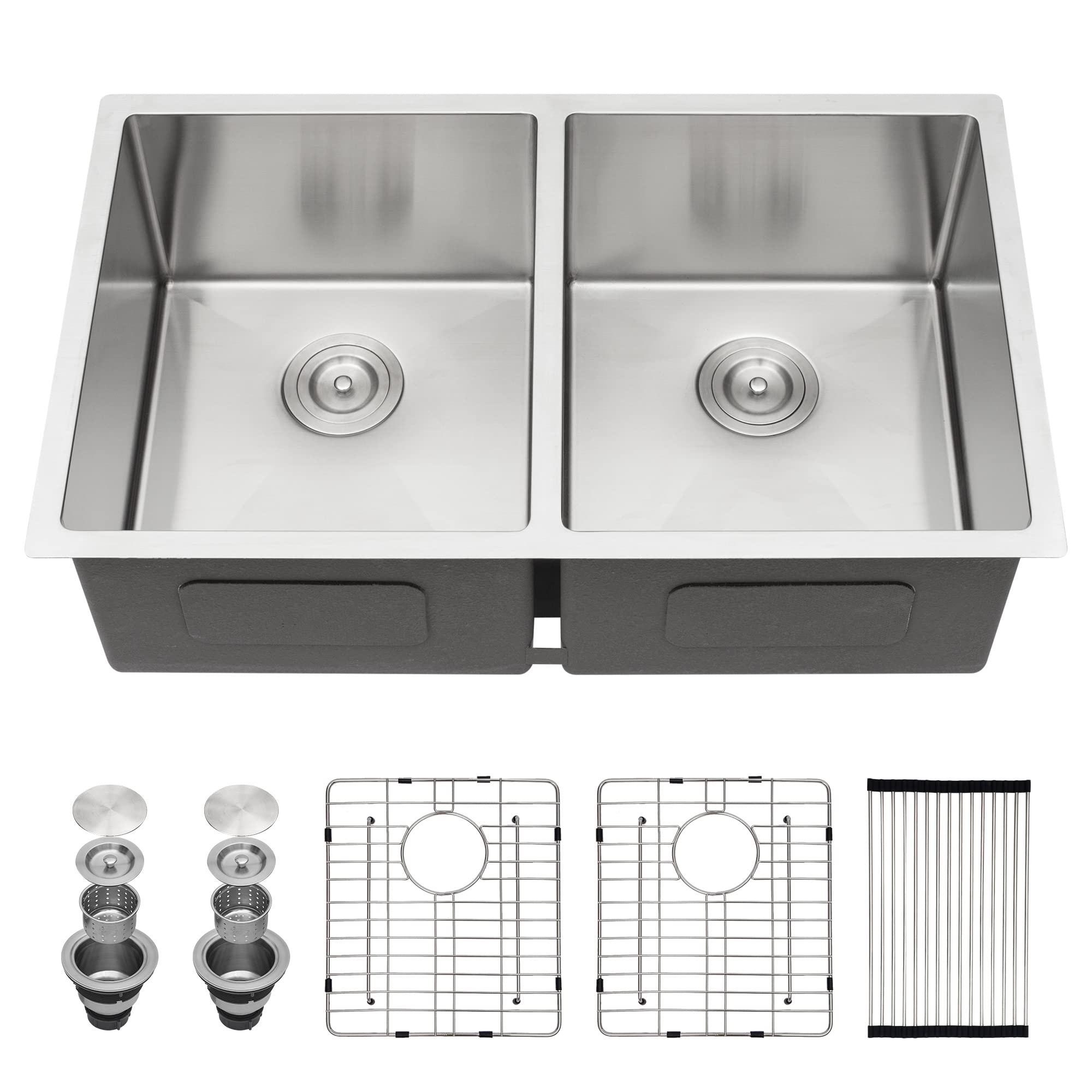 33 Kitchen Sink Double Bowl - Sarlai 33 inch Undermount Sink Gunmetal Black Double Basin 50/50 16 Gauge Stainless Steel Undermount Kitchen Sink Basin Main image