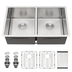 33 Kitchen Sink Double Bowl - Sarlai 33 inch Undermount Sink Gunmetal Black Double Basin 50/50 16 Gauge Stainless Steel Undermount Kitchen Sink Basin