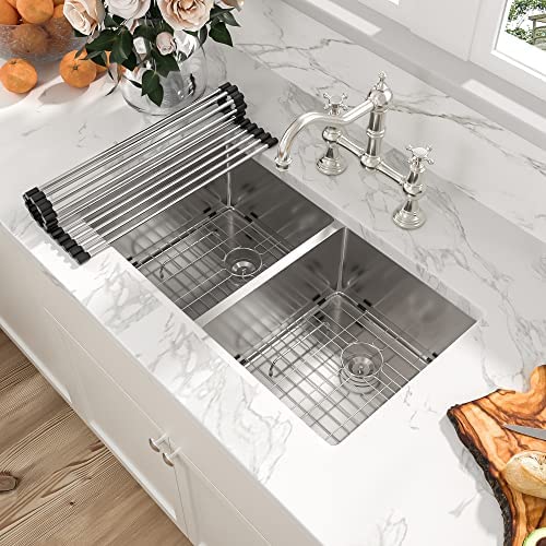 33 Kitchen Sink Double Bowl - Sarlai 33 inch Undermount Sink Gunmetal Black Double Basin 50/50 16 Gauge Stainless Steel Undermount Kitchen Sink Basin Secondary image