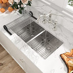 33 Kitchen Sink Double Bowl - Sarlai 33 inch Undermount Sink Gunmetal Black Double Basin 50/50 16 Gauge Stainless Steel Undermount Kitchen Sink Basin