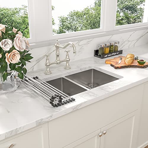 33 Kitchen Sink Double Bowl - Sarlai 33 inch Undermount Sink Gunmetal Black Double Basin 50/50 16 Gauge Stainless Steel Undermount Kitchen Sink Basin