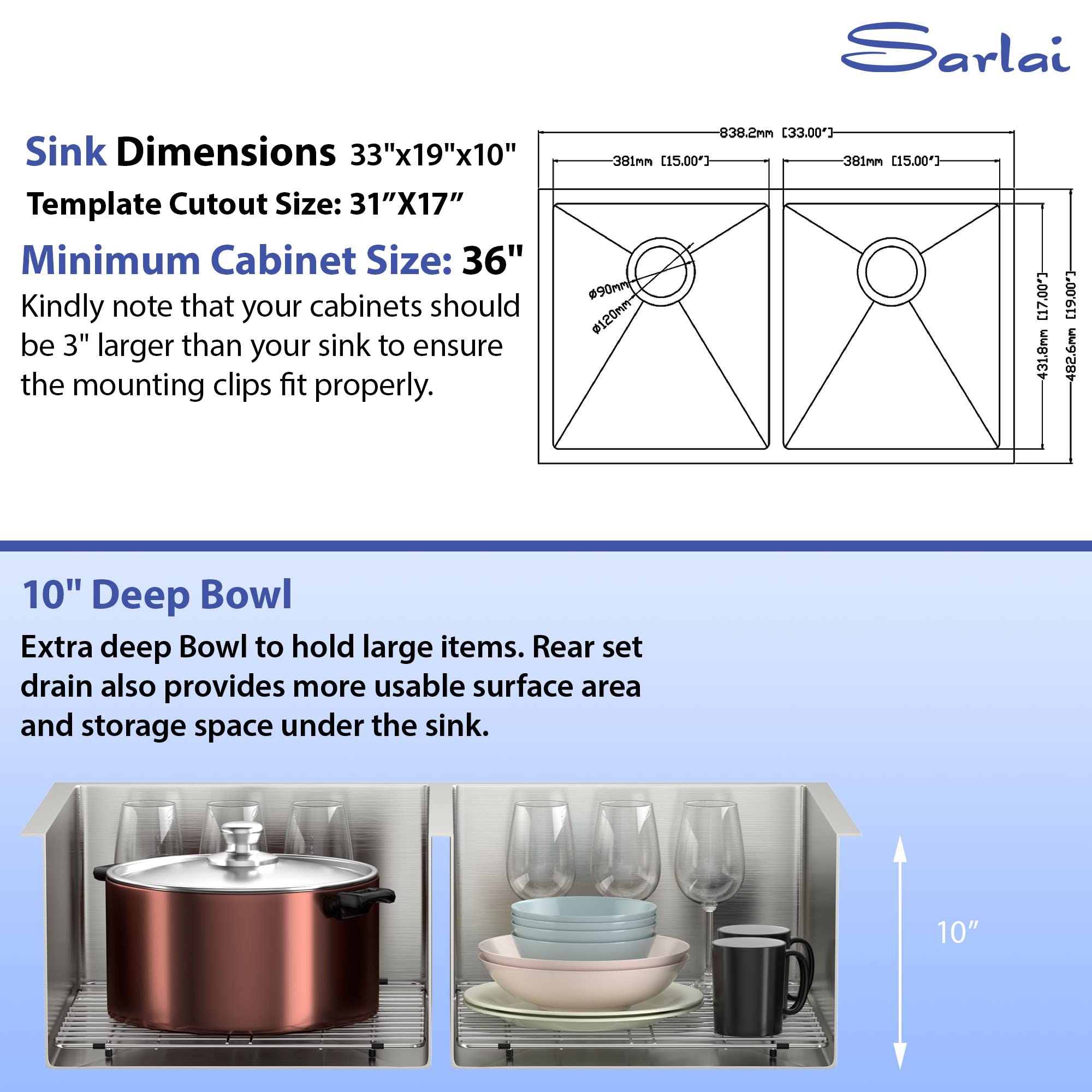 33 Kitchen Sink Double Bowl - Sarlai 33 inch Undermount Sink Gunmetal Black Double Basin 50/50 16 Gauge Stainless Steel Undermount Kitchen Sink Basin