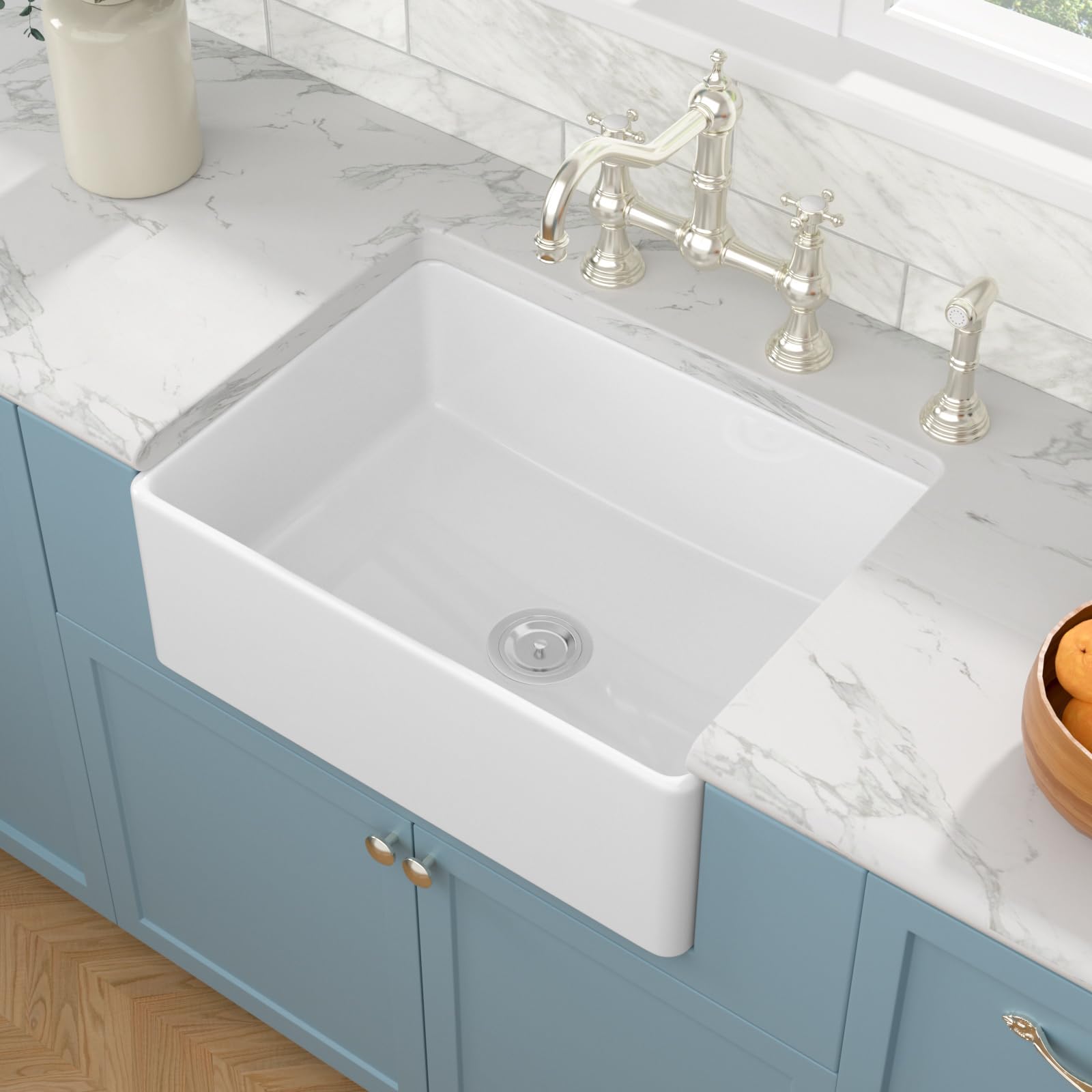 Sarlai 30in White Apron Front Single Bowl Ceramic Porcelain Fireclay Farmhouse Kitchen Sink Secondary image