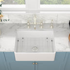 Sarlai 30in White Apron Front Single Bowl Ceramic Porcelain Fireclay Farmhouse Kitchen Sink