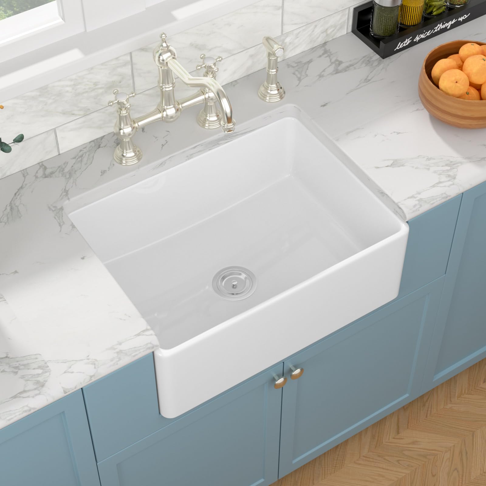 Sarlai 30in White Apron Front Single Bowl Ceramic Porcelain Fireclay Farmhouse Kitchen Sink