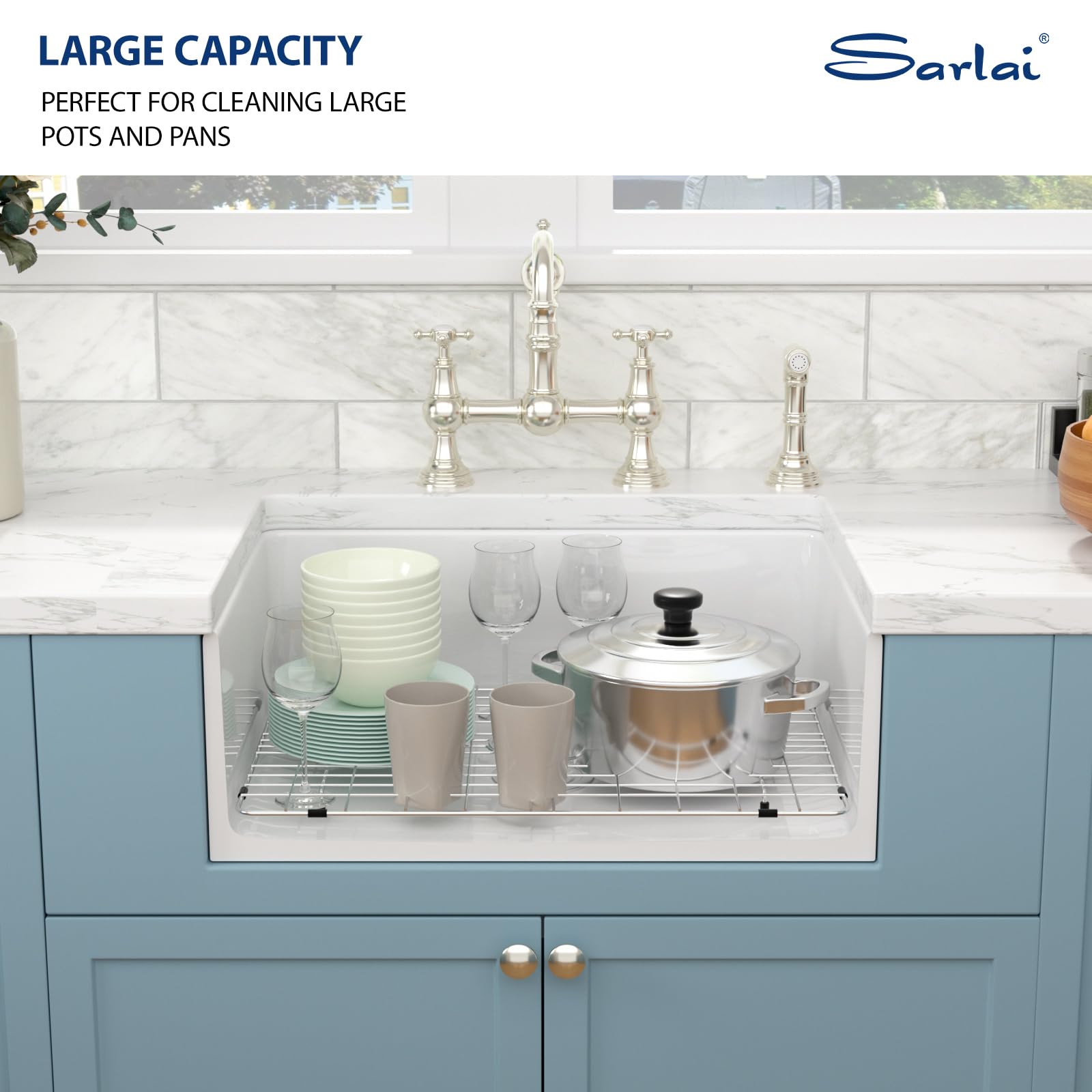 Sarlai 30in White Apron Front Single Bowl Ceramic Porcelain Fireclay Farmhouse Kitchen Sink