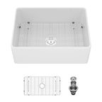 Sarlai 30in White Apron Front Single Bowl Ceramic Porcelain Fireclay Farmhouse Kitchen Sink