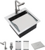 Sarlai 21''Drop In Workstation Bar Sink 16 Gauge SUS304 Stainless Steel Topmount Prep Sink with Pull Out Faucet & Full Accessories