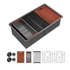 Sarlai 33in Black Undermount Double Bowl Stainless Steel Workstation Kitchen Sink