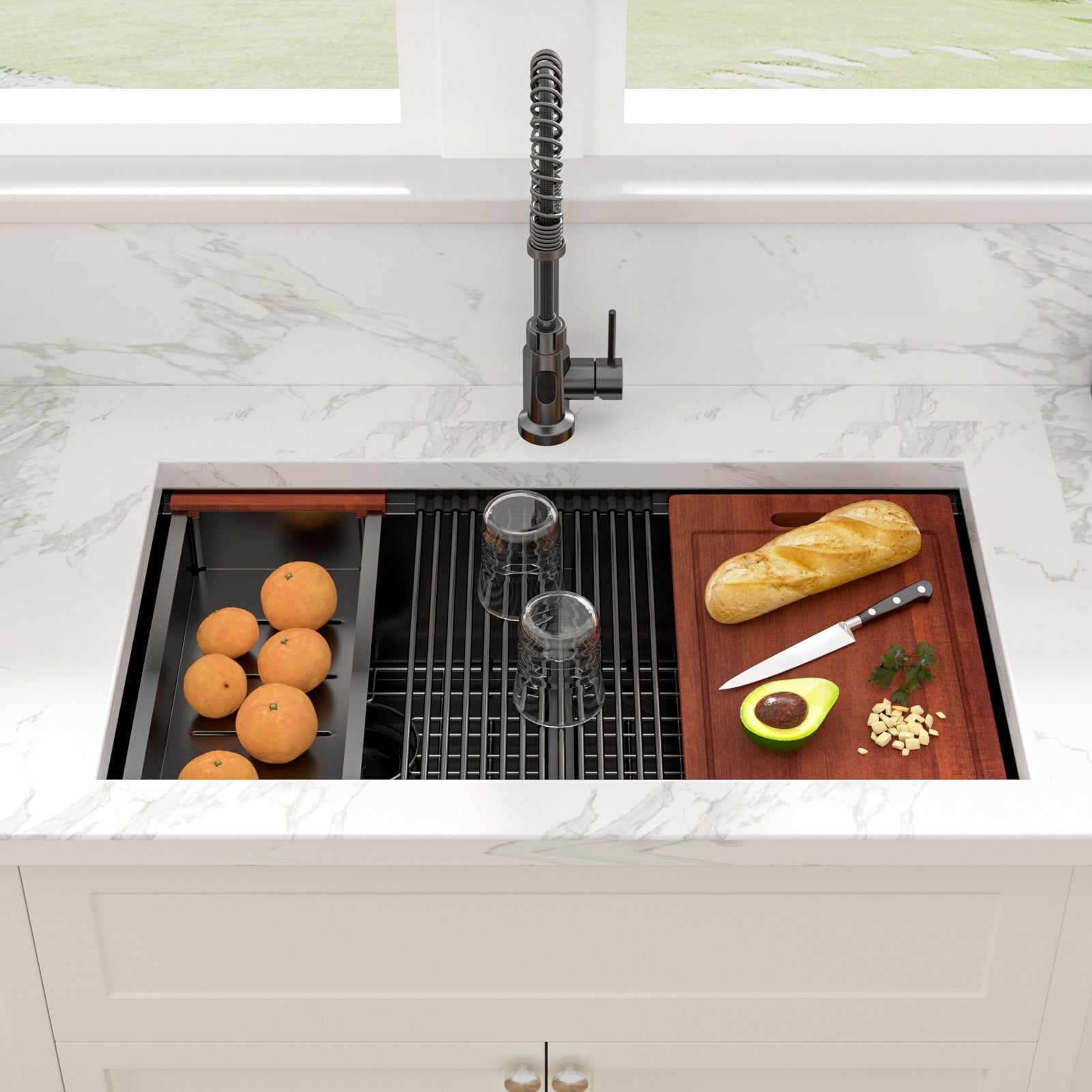 Sarlai 33in Black Undermount Double Bowl Stainless Steel Workstation Kitchen Sink
