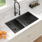 Sarlai 33in Black Undermount Double Bowl Stainless Steel Workstation Kitchen Sink