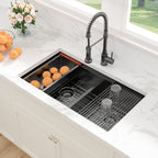 Sarlai 33in Black Undermount Double Bowl Stainless Steel Workstation Kitchen Sink