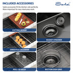 Sarlai 33in Black Undermount Double Bowl Stainless Steel Workstation Kitchen Sink