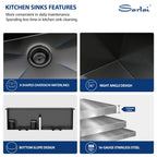 Sarlai 33in Black Undermount Double Bowl Stainless Steel Workstation Kitchen Sink