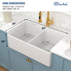 Sarlai 33'' x 20'' White Apron Front Ceramic Double Basin Fireclay Farmhouse Sink