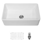 Sarlai 33in White Apron Front Single Bowl Ceramic Porcelain Fireclay Farmhouse Kitchen Sink