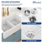 Sarlai 33'' x 20'' White Apron Front Ceramic Double Basin Fireclay Farmhouse Sink