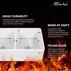 Sarlai 33'' x 20'' White Apron Front Ceramic Double Basin Fireclay Farmhouse Sink