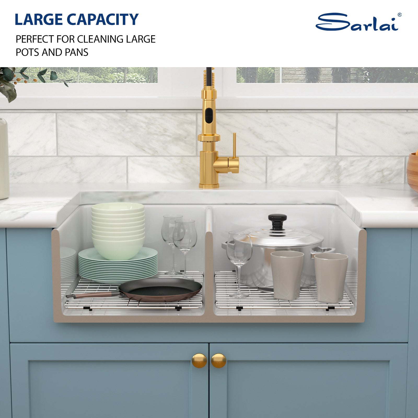 Sarlai 33'' x 20'' White Apron Front Ceramic Double Basin Fireclay Farmhouse Sink