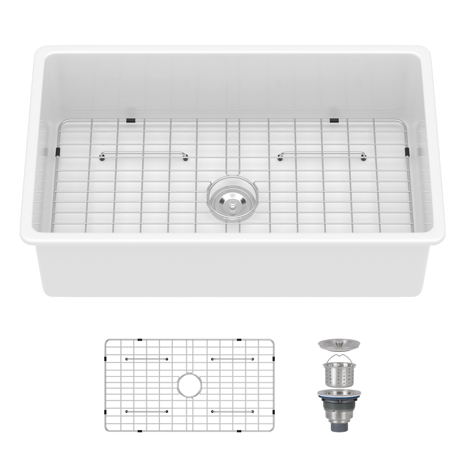 Sarlai White Ceramic Undermount Single Bowl Fireclay Farmhouse Sink