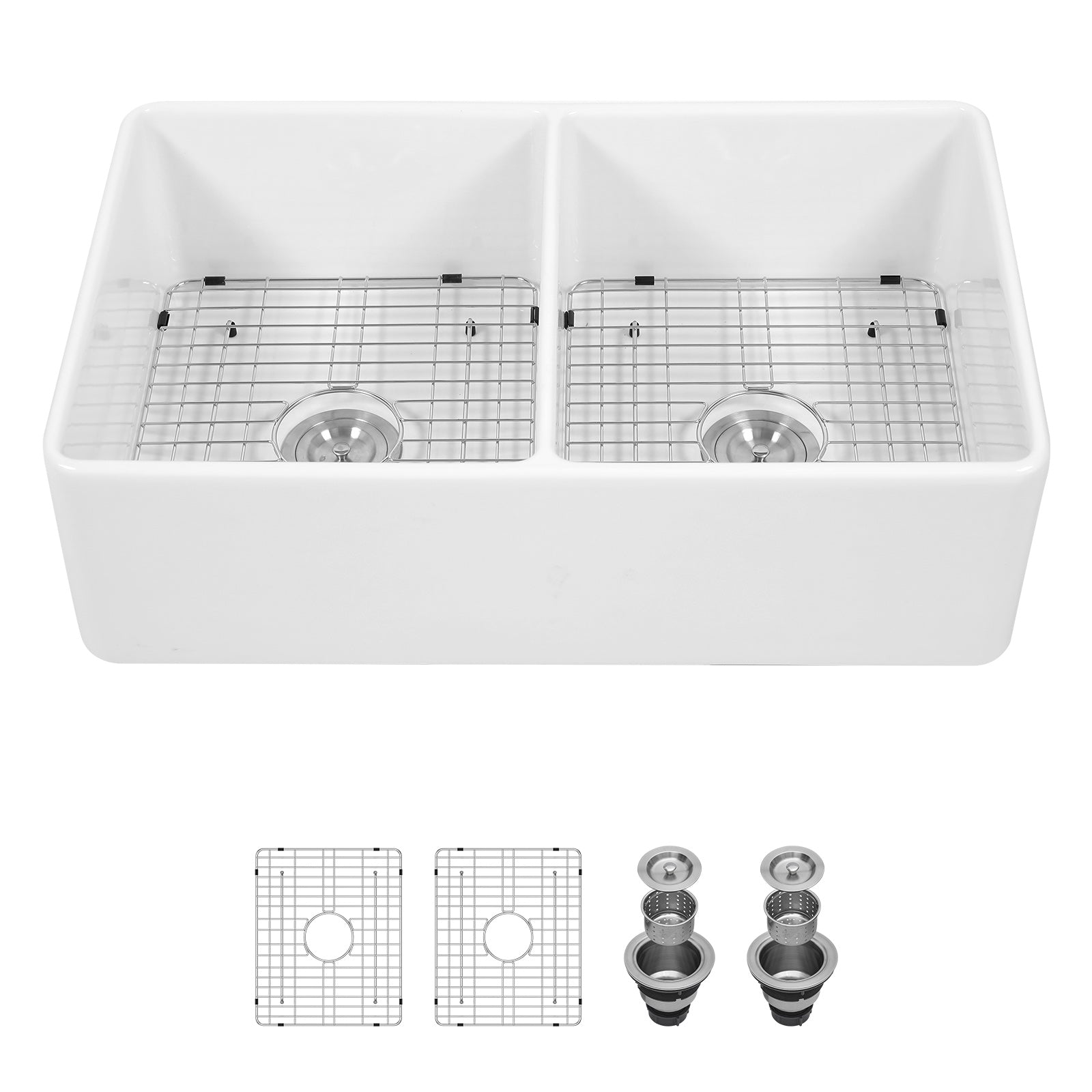 Sarlai 33'' x 20'' White Apron Front Ceramic Double Basin Fireclay Farmhouse Sink Main image