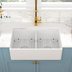 Sarlai 33'' x 20'' White Apron Front Ceramic Double Basin Fireclay Farmhouse Sink