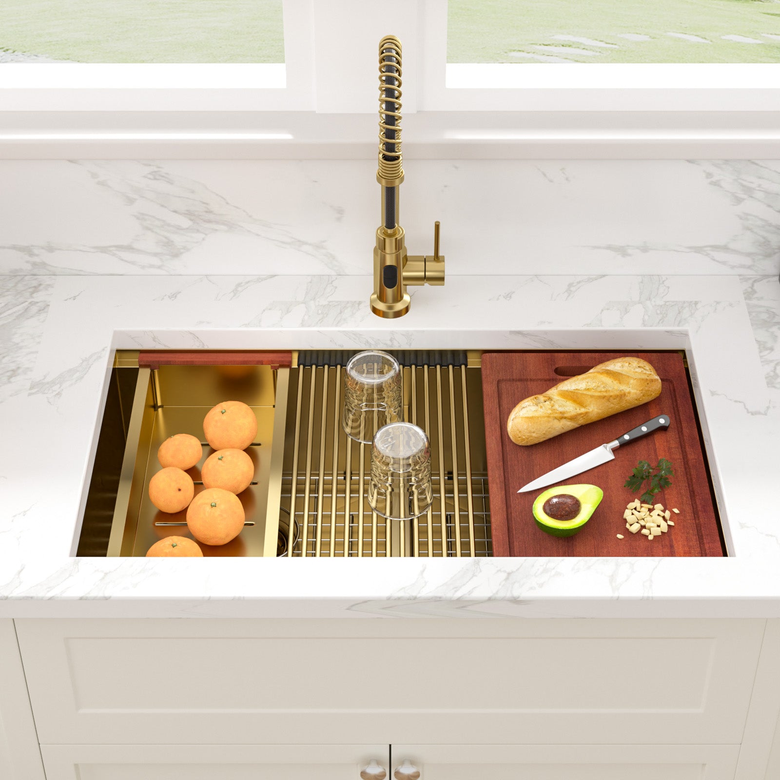 Sarlai 33'' Honeycomb Nano Undermount Single Bowl Stainless Steel Workstation Kitchen Sink Secondary image
