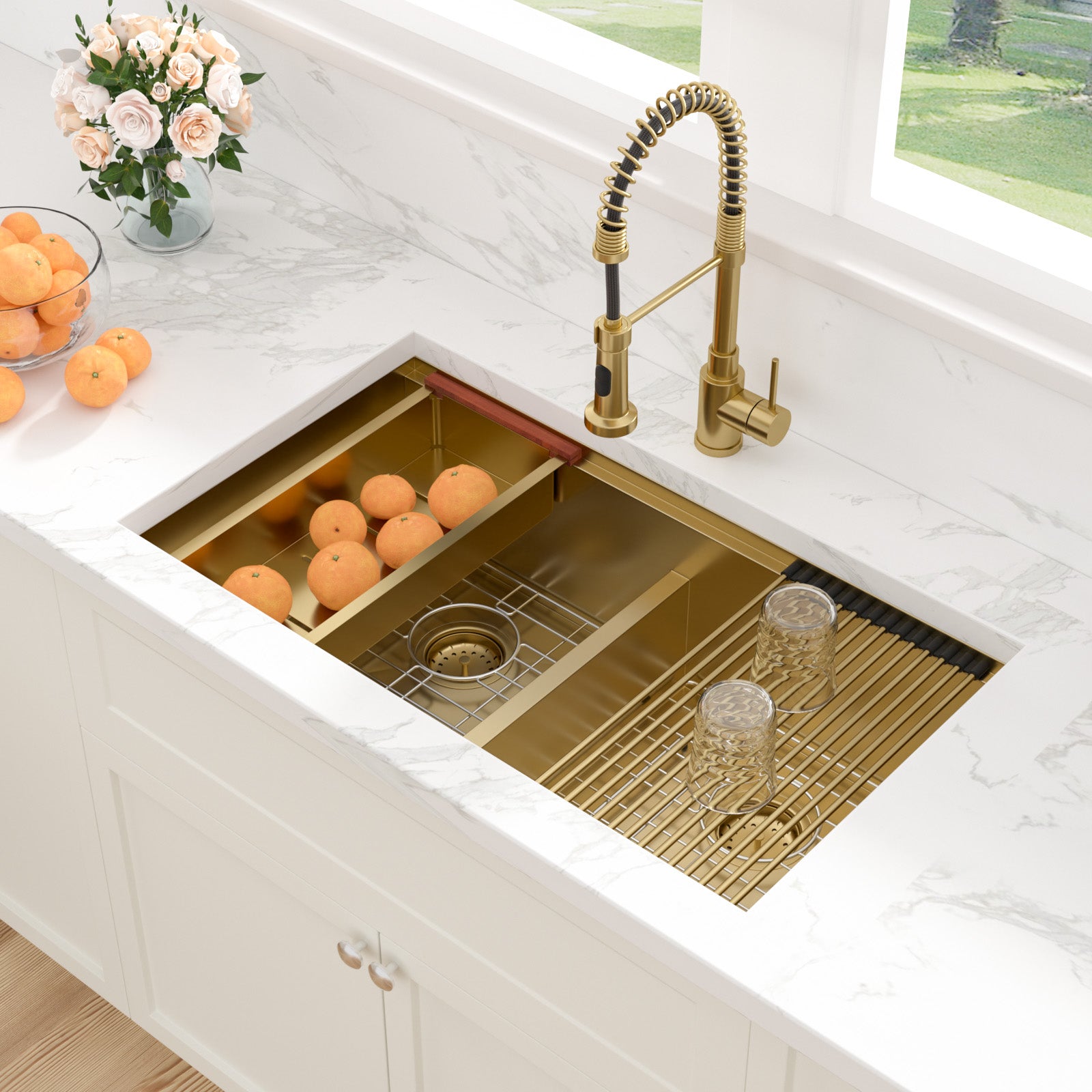 Sarlai 33'' Honeycomb Nano Undermount Single Bowl Stainless Steel Workstation Kitchen Sink