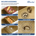 Sarlai 33'' Honeycomb Nano Undermount Single Bowl Stainless Steel Workstation Kitchen Sink