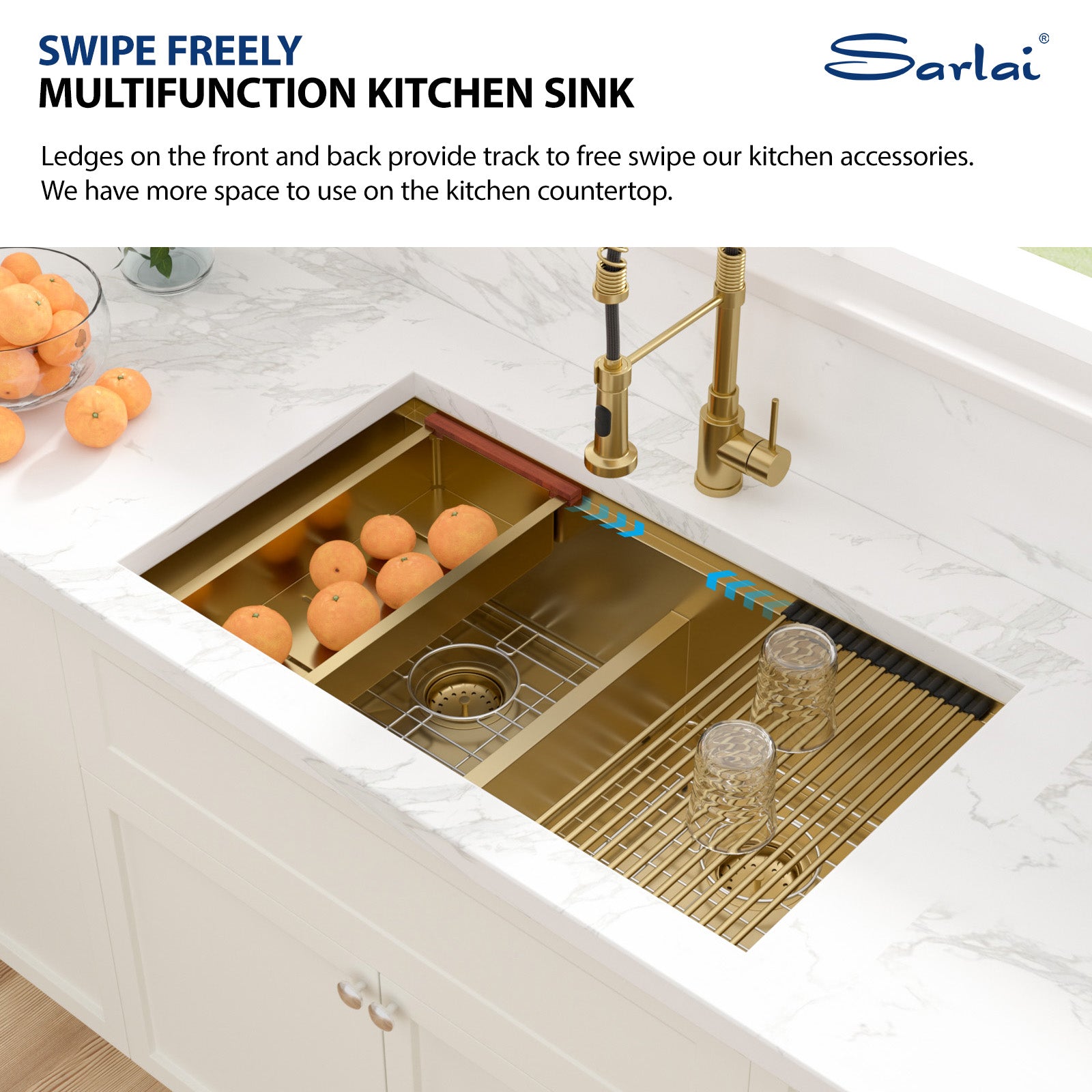 Sarlai 33'' Honeycomb Nano Undermount Single Bowl Stainless Steel Workstation Kitchen Sink