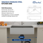 Sarlai 36in Stainless Steel Single Bowl Undermount Apron Front Workstation Farmhouse Sink