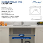 Sarlai 27 inch Durable 16 Gauge Stainless Steel Single Bowl Ledge Workstation  Undermount Kitchen Sink with Accessories