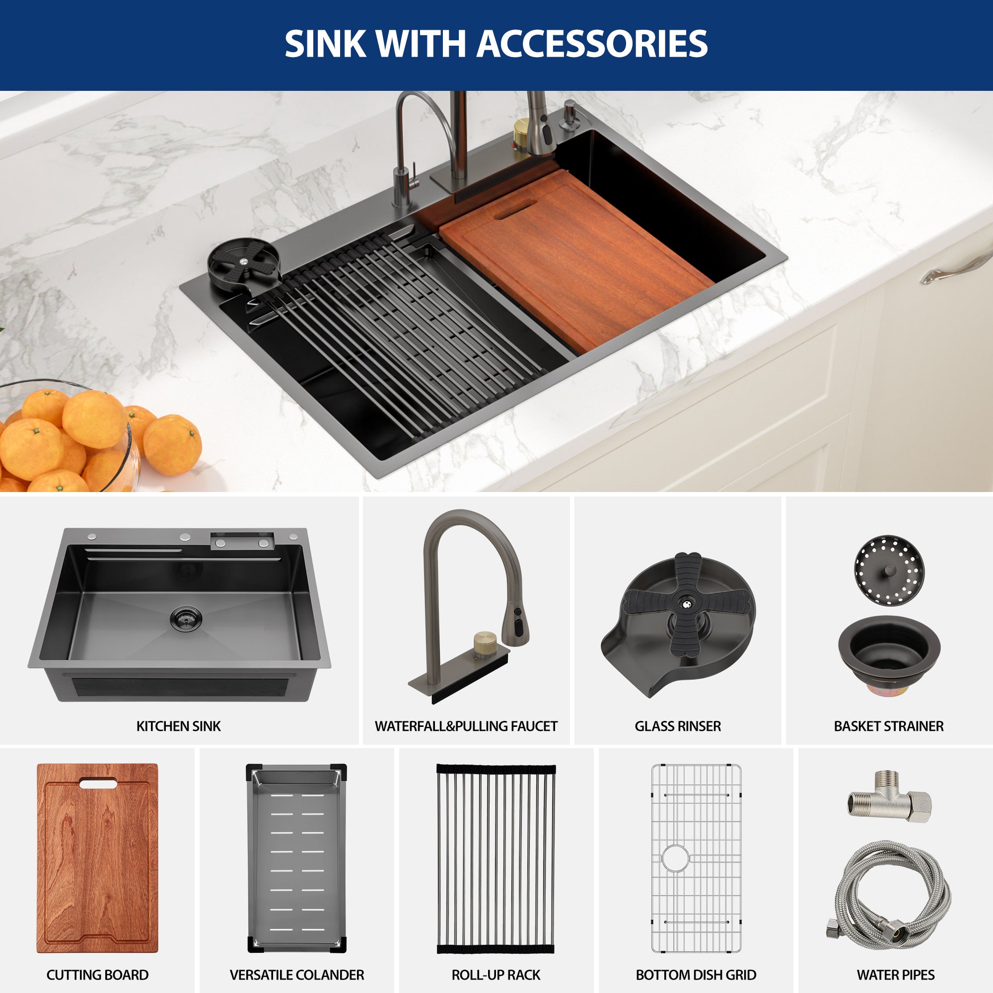 Sarlai 33'' Stainless Steel Drop In Single Bowl Workstation Kitchen Sink