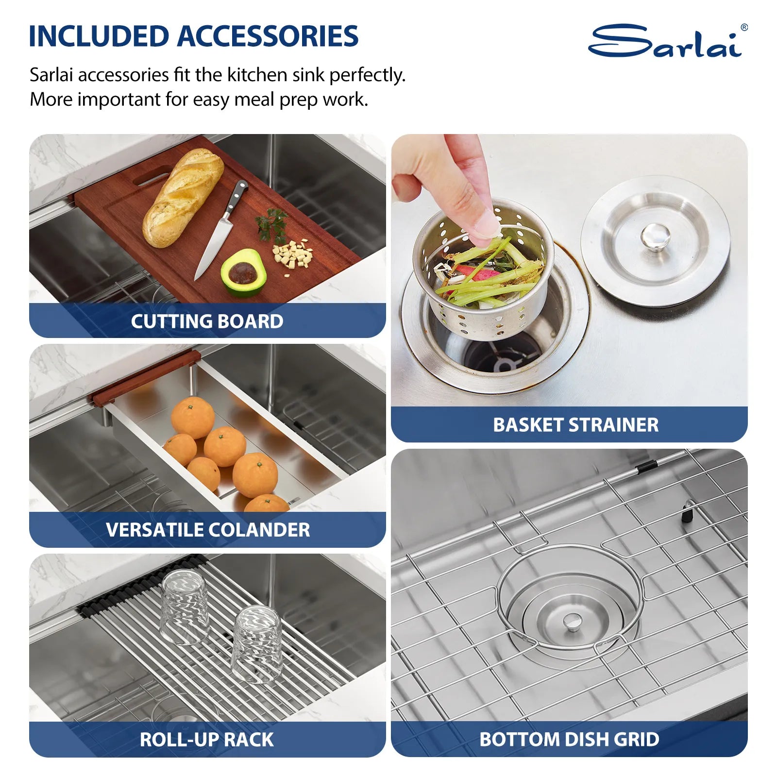Sarlai 27 inch Durable 16 Gauge Stainless Steel Single Bowl Ledge Workstation  Undermount Kitchen Sink with Accessories