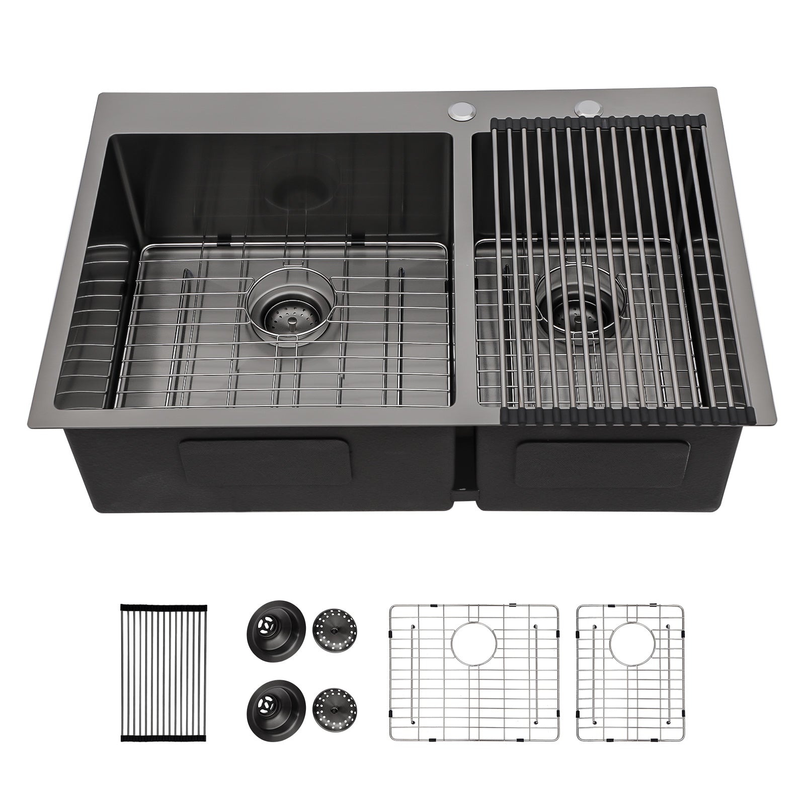 Sarlai 33in Undermount Double Basin 50/50 Gunmetal Black Stainless Steel Kitchen Sink Main image