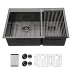 Sarlai 33in Undermount Double Basin 50/50 Gunmetal Black Stainless Steel Kitchen Sink